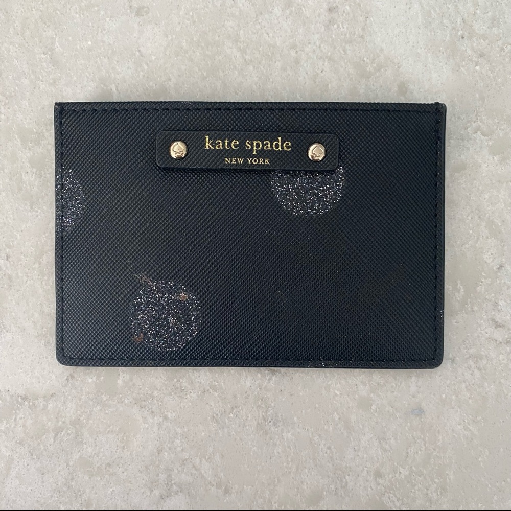 Black Kate Spade Slim Card Wallet with Silver Detail